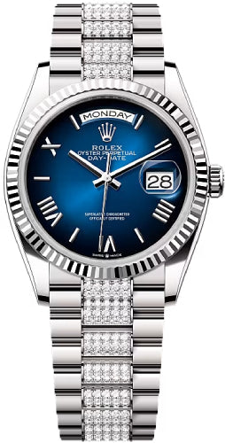 Rolex Day-Date 128239 36 36mm Blue Ombré Dial Fluted Bezel with Diamond-Set President Bracelet - 2024 Model Main image