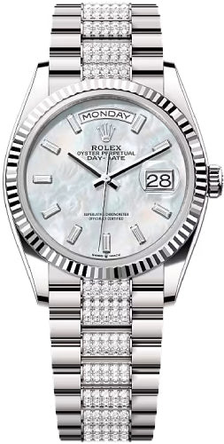 Rolex Day-Date 128239 36 36mm White MOP Diamond-Set Dial Fluted Bezel with Diamond-Set President Bracelet - 2024 Model Main image