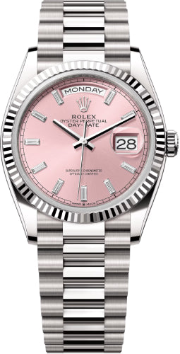 Rolex Day-Date 128239 36 36mm Pink Diamond-Set Dial Fluted Bezel President Bracelet - 2024 Model Main image