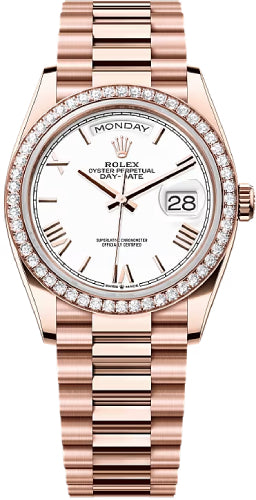 Rolex Day-Date 128345RBR 36 36mm White Dial Diamond Bezel President Bracelet - 2024 Model