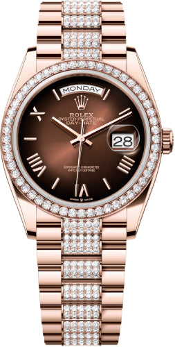 Rolex Day-Date 128345RBR 36 36mm Brown Ombré Dial Diamond-Set Bezel with Diamond-Set President Bracelet - 2024 Model Main image