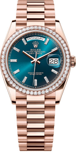Rolex Day-Date 128345RBR 36 36mm Blue-Green Diamond-Set Dial Diamond Bezel President Bracelet - 2024 Model