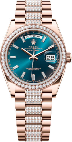 Rolex Day-Date 128345RBR 36 36mm Blue-Green Diamond-Set Dial Diamond-Set Bezel with Diamond-Set President Bracelet - 2024 Model Main image