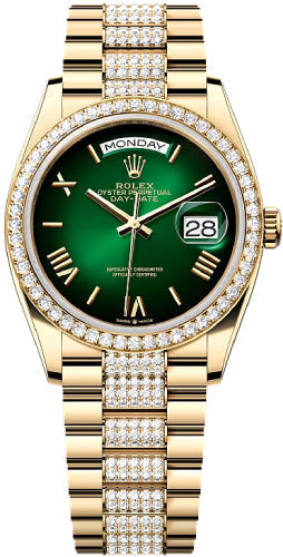 Rolex Day-Date 128348RBR 36 36mm Green Ombré Dial Diamond-Set Bezel with Diamond-Set President Bracelet - 2024 Model Main image