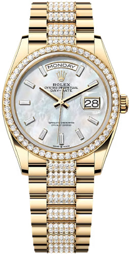 Rolex Day-Date 128348RBR 36 36mm White MOP Diamond-Set Dial Diamond-Set Bezel with Diamond-Set President Bracelet - 2024 Model Main image