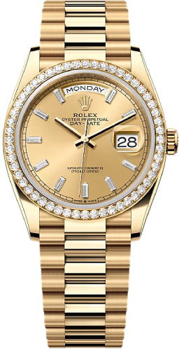 Rolex Day-Date 128348RBR 36 36mm Champagne Colour Diamond-Set Dial Diamond-Set Bezel President Bracelet - 2024 Model