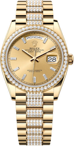 Rolex Day-Date 128348RBR 36 36mm Champagne Diamond-Set Dial Diamond-Set Bezel with Diamond-Set President Bracelet - 2024 Model Main image