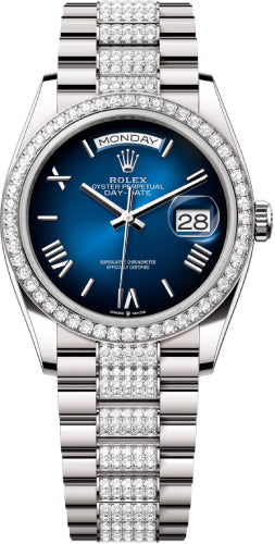 Rolex Day-Date 128349RBR 36 36mm Blue Ombré Roman Dial Diamond-Set Bezel with Diamond-Set President Bracelet - 2024 Model Main image