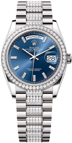 Rolex Day-Date 128349RBR 36 36mm Bright Blue Diamond-Set Dial Diamond-Set Bezel with Diamond-Set President Bracelet - 2024 Model Main image
