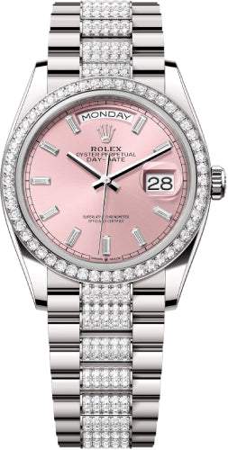 Rolex Day-Date 128349RBR 36 36mm Pink Diamond-Set Dial Diamond-Set Bezel with Diamond-Set President Bracelet - 2024 Model Main image