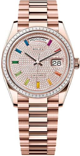 Rolex Day-Date 128395TBR 36 36mm Diamond-Paved Dial Diamond-Set Bezel President Bracelet - 2024 Model