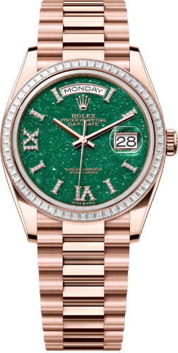 Rolex Day-Date 128395TBR 36 36mm Green Aventurine Diamond-Set Dial Diamond-Set Bezel President Bracelet - 2024 Model