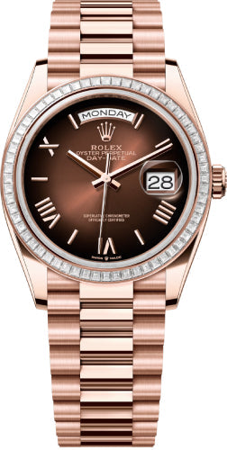 Rolex Day-Date 128395TBR 36 36mm Brown Ombré Dial Diamond-Set Bezel President Bracelet - 2024 Model