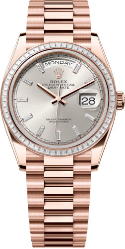 Rolex Day-Date 128395TBR 36 36mm Silver Diamond-Set Dial Diamond-Set Bezel President Bracelet - 2024 Model