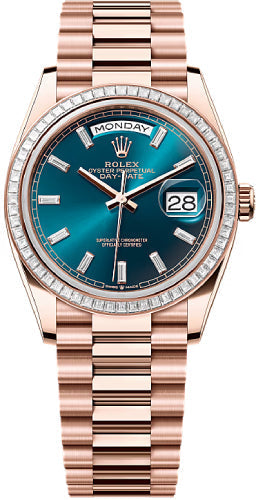 Rolex Day-Date 128395TBR 36 36mm Blue Green Diamond-Set Dial Diamond-Set Bezel President Bracelet - 2024 Model
