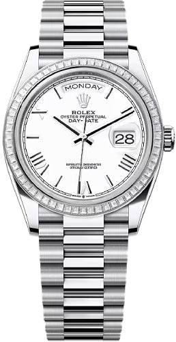 Rolex Day-Date 128396TBR 36 36mm White Roman Dial Diamond-Set Bezel President Bracelet - 2024 Model Main image