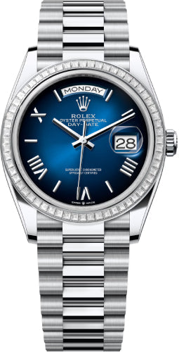 Rolex Day-Date 128396TBR 36 36mm Blue Ombré Roman Dial Diamond-Set Bezel President Bracelet - 2024 Model Main image
