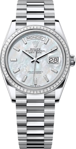 Rolex Day-Date 128396TBR 36 36mm White MOP Diamond-Set Dial Diamond-Set Bezel President Bracelet - 2024 Model