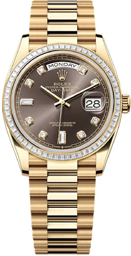 Rolex Day-Date 128398TBR 36 36mm Dark Grey Diamond Dial Diamond-Set Bezel President Bracelet - 2024 Model