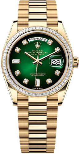 Rolex Day-Date 128398TBR 36 36mm Green Ombré Diamond Dial Diamond-Set Bezel President Bracelet - 2024 Model