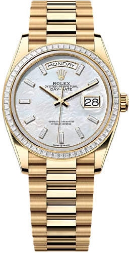 Rolex Day-Date 128398TBR 36 36mm White MOP Diamond-Set Dial Diamond-Set Bezel President Bracelet - 2024 Model