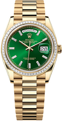 Rolex Day-Date 128398TBR 36 36mm Bright Green Diamond-Set Dial Diamond-Set Bezel President Bracelet - 2024 Model Main image