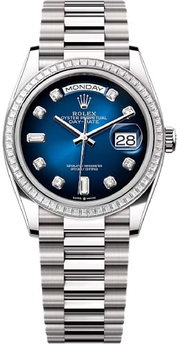 Rolex Day-Date 128399TBR 36 36mm Blue Ombré Diamond-Set Dial Diamond-Set Bezel President Bracelet - 2024 Model