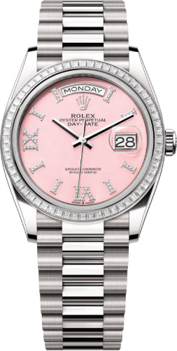 Rolex Day-Date 128399TBR 36 36mm Pink Opal Diamond-Set Dial Diamond-Set Bezel President Bracelet - 2024 Model