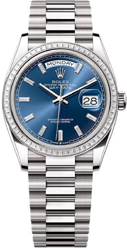 Rolex Day-Date 128399TBR 36 36mm Bright Blue Diamond-Set Dial Diamond-Set Bezel President Bracelet - 2024 Model