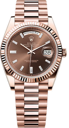 Rolex Day-Date 228235 40 40mm Chocolate Diamond Set Dial Fluted Bezel President Bracelet - 2024 Model
