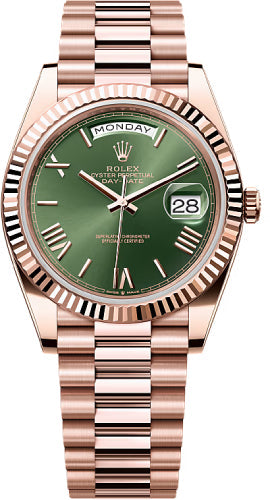 Rolex Day-Date 228235 40 40mm Slate Olive Green Roman Dial Fluted Bezel President Bracelet - 2024 Model Main image