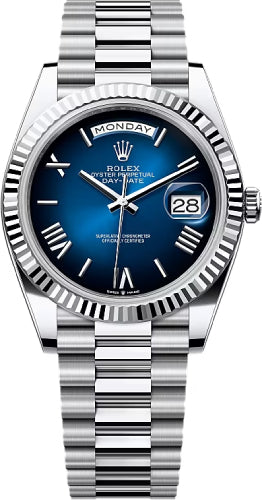 Rolex Day-Date 228236 40 40mm Blue Ombré Roman Dial Fluted Bezel President Bracelet - 2024 Model