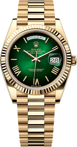 Rolex Day-Date 228238 40 40mm Green Ombré Roman Dial Fluted Bezel President Bracelet - 2024 Model Main image