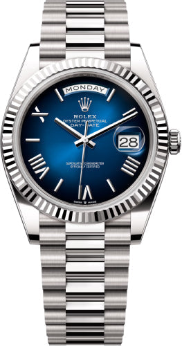 Rolex Day-Date 228239 40 40mm Blue Ombré Dial Fluted Bezel President Bracelet - 2024 Model