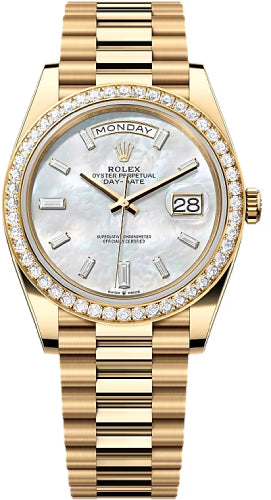 Rolex Day-Date 228348RBR 40 40mm White MOP Diamond-Set Dial Diamond Set Bezel President Bracelet - 2024 Model