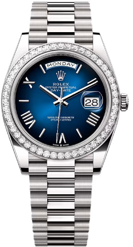 Rolex Day-Date 228349RBR 40 40mm Blue ombré Dial Diamond Set Bezel President Bracelet - 2024 Model