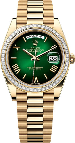 Rolex Day-Date 228398TBR 40 40mm Green ombré Dial Diamond Set Bezel President Bracelet - 2024 Model
