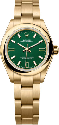 Rolex Oyster Perpetual 276208 28mm 18 Ct Yellow Gold Green Stone Dial Oyster Bracelet — 2026 Main image
