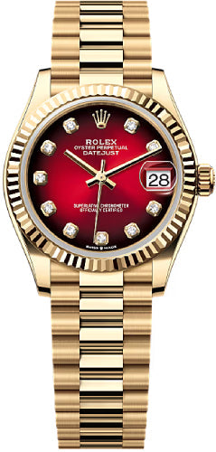 Rolex Datejust 278278 31 Yellow Gold Red Ombré Diamond Set Dial Fluted Bezel President Bracelet — 2025 Main image