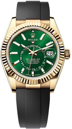 Rolex Sky-Dweller 336238 Yellow Gold 42mm Bright Green Dial Fluted Bezel Oysterflex Bracelet — 2025
