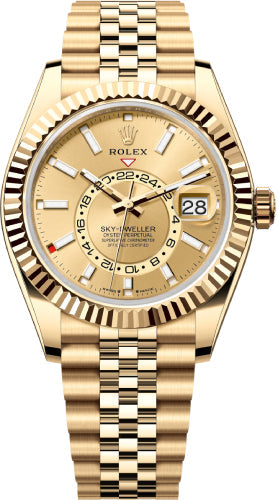 Rolex Sky-Dweller 336938 Yellow Gold 42mm Champagne Dial Fluted Bezel Jubilee Bracelet - 2024 Model
