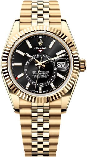 Rolex Sky-Dweller 336938 Yellow Gold 42mm Bright Black Dial Fluted Bezel Jubilee Bracelet - 2024 Model Main image