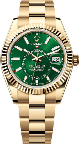 Rolex Sky-Dweller 336938 Yellow Gold 42mm Bright Green Dial Fluted Bezel Oyster Bracelet — 2025