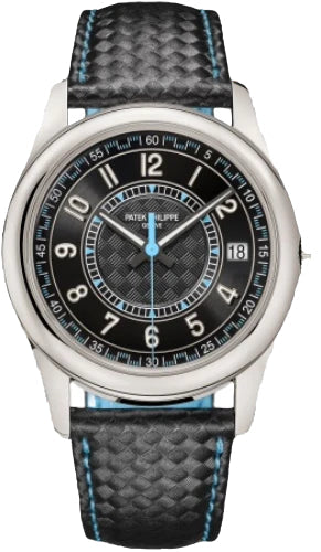 Patek Philippe Calatrava 6007G-011 Date Sweep Seconds White Gold Black Carbon Motif Dial Sky Blue