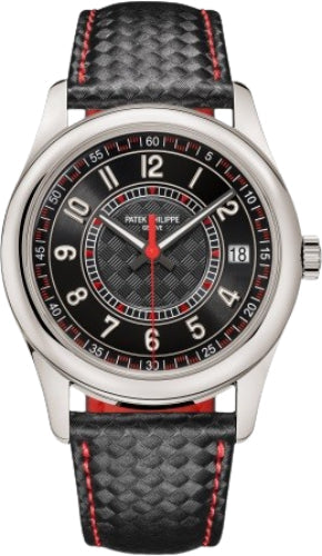Patek Philippe Calatrava 6007G-010 Date Sweep Seconds White Gold Black Carbon Motif Dial Red