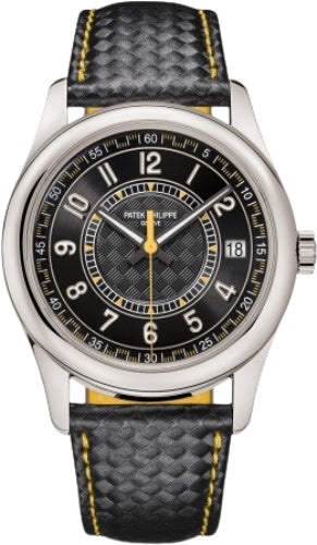Patek Philippe Calatrava 6007G-001 Date Sweep Seconds White Gold Black Carbon Motif Yellow Dial Main image
