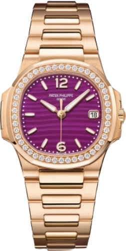 Patek Philippe Nautilus 7010/1R-013 Date Sweep Seconds Quartz Rose Gold/Diamonds Lacquered Purple Dial