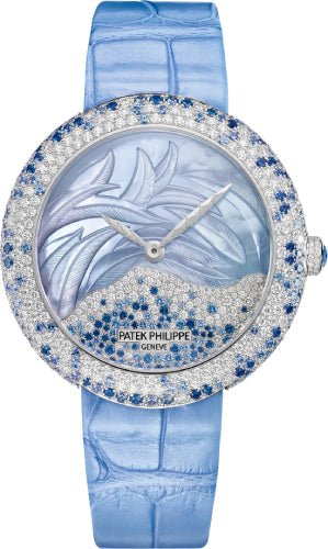 Patek Philippe Calatrava 4899/901G-001 Haute Joaillerie White Gold 35.8mm Mother of Pearl Diamonds Blue Sapphires Dial