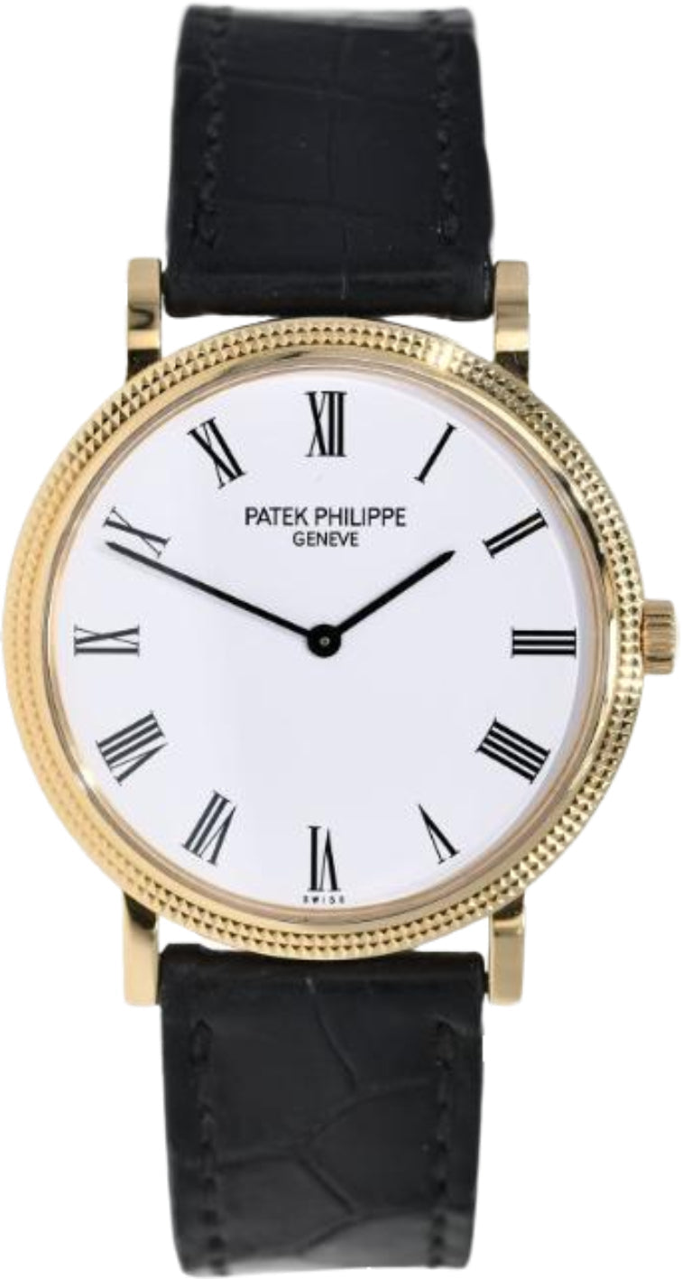 Patek Philippe Calatrava 5120J-001 35mm White Roman Hobnail Yellow Gold Leather