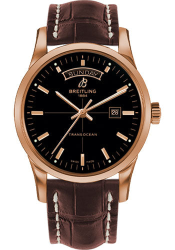 Breitling R4531012/BB70/740P/R20D.1 Transocean Day & Date 43mm Red Gold Case - Black Dial - Brown Croco Strap
